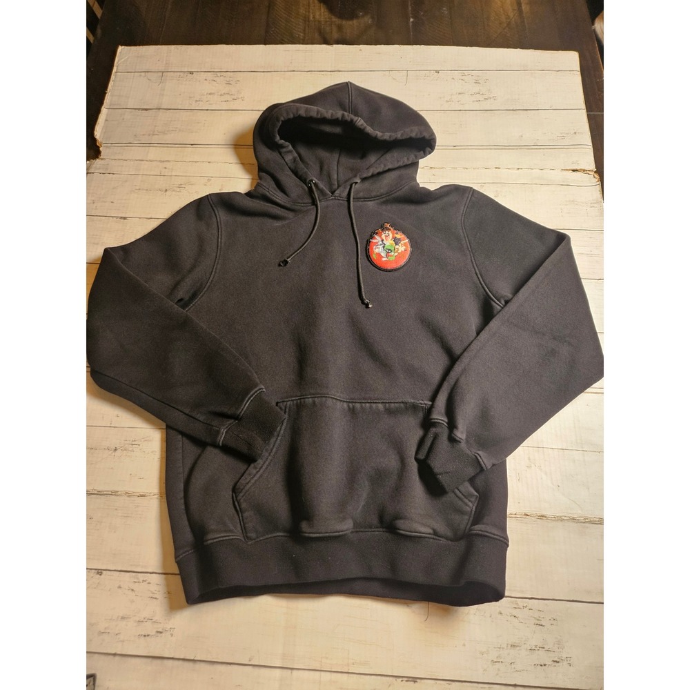 Looney Tunes Character Patch Hoodie Black Sweatshirt Mens Large Bugs Bunny